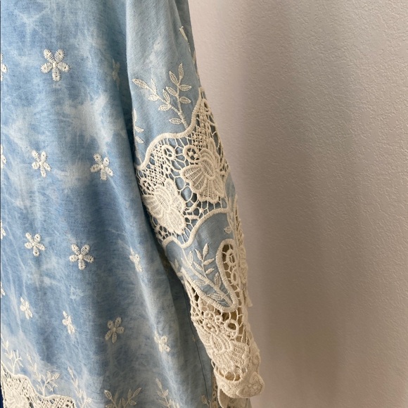 Boho Embroidered Lace-Trim Dress in Light Blue Tie-Dye - Picture 5 of 8